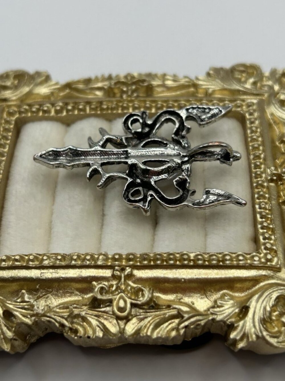 Gothic Dragon Sword Pendant Clear Cabochon Fantasy Medieval Silvertone - Picture 6 of 12